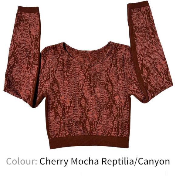 Fabletics Kamila Snake Print Seamless Crop Top | Cherry Mocha | Size M - Picture 9 of 14